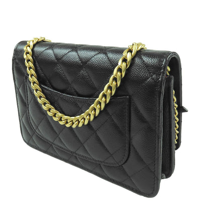 Chanel Chain Wallet Black Gold Caviar Leather Quilted CC Logo Pochette — view 2