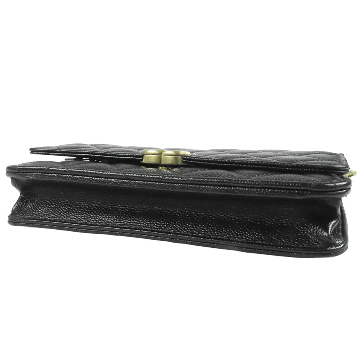Chanel Chain Wallet Black Gold Caviar Leather Quilted CC Logo Pochette — view 3
