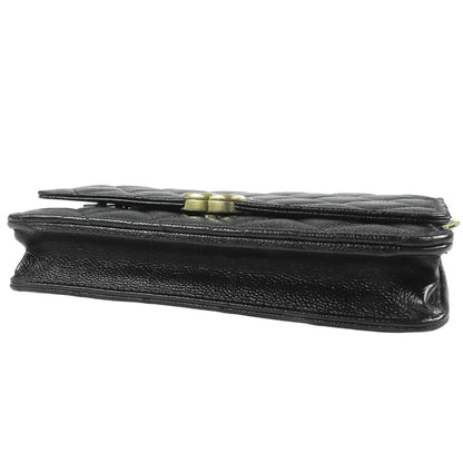Chanel Chain Wallet Black Gold Caviar Leather Quilted CC Logo Pochette — view 3