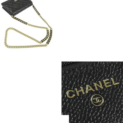 Chanel Chain Wallet Black Gold Caviar Leather Quilted CC Logo Pochette — view 5