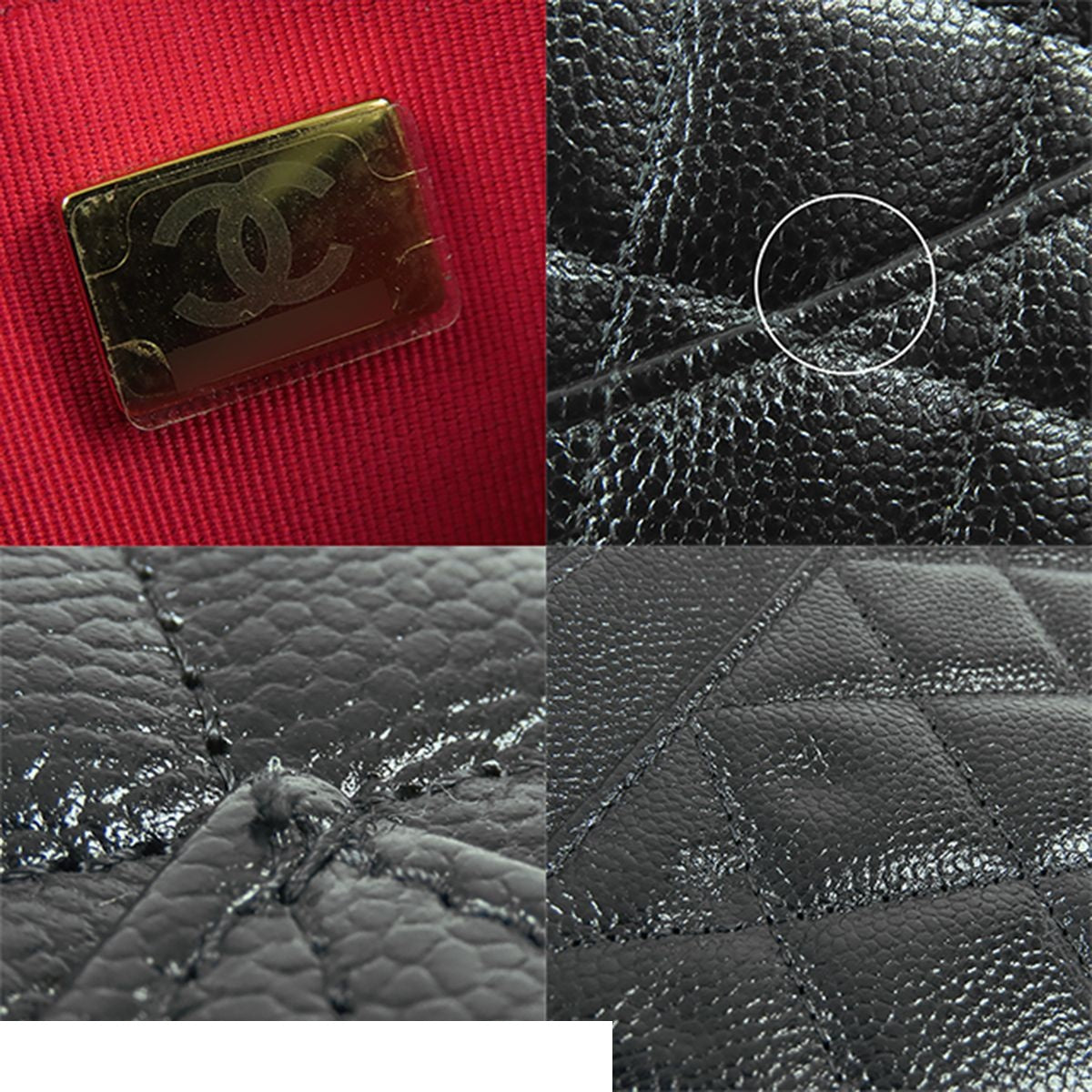 Chanel Chain Wallet Black Gold Caviar Leather Quilted CC Logo Pochette — view 6