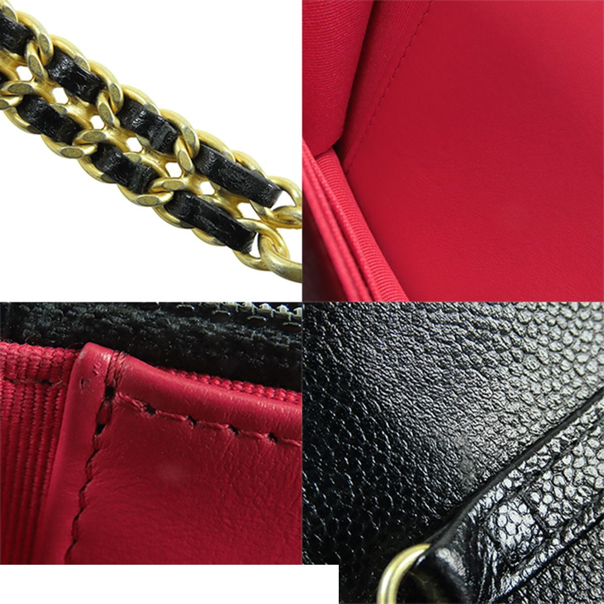 Chanel Chain Wallet Black Gold Caviar Leather Quilted CC Logo Pochette — view 7