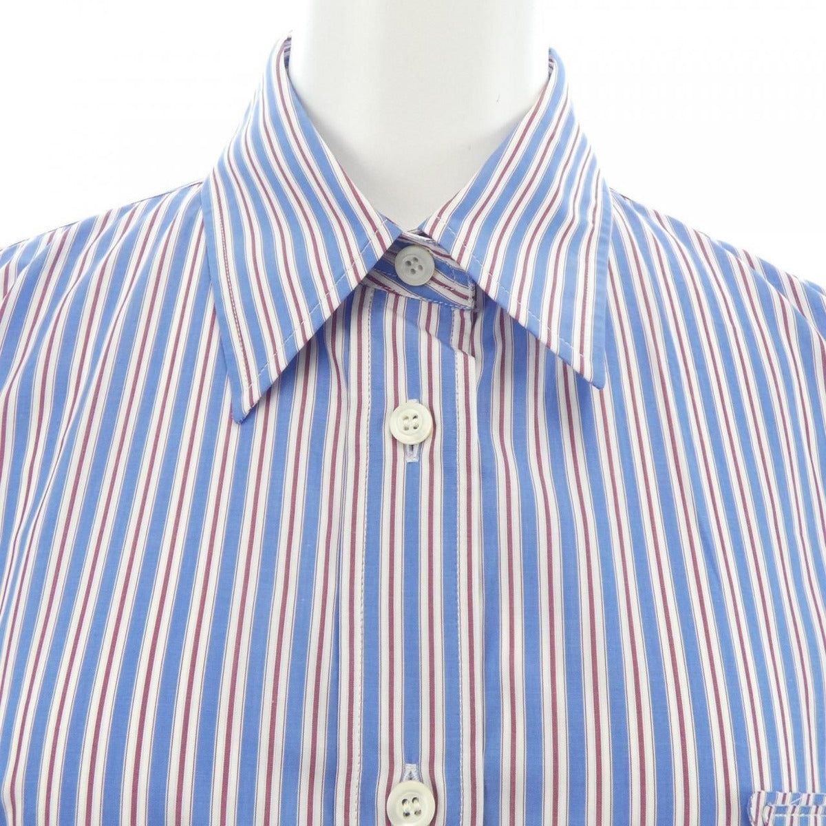 Prada Striped Poplin Shirt Blue Red — view 5