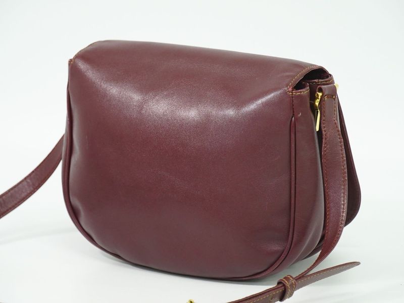 Authentic Cartier Must Line Shoulder Bag Pochette Leather Bordeaux Must Line