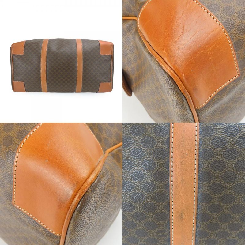 Celine Boston Bag Macadam PVC Leather Brown Gold Hardware Travel Hardware