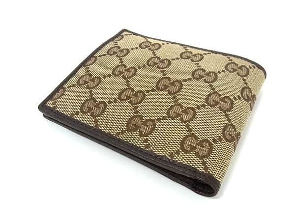 Gucci 04862 GG Canvas And Leather Fold Wallet Coin Purse Billfold Brown Fg6842