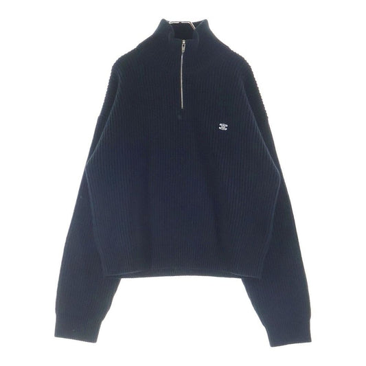 Celine Trucker Sweater Triomphe Half Zip Knit Ribbed Wool Black