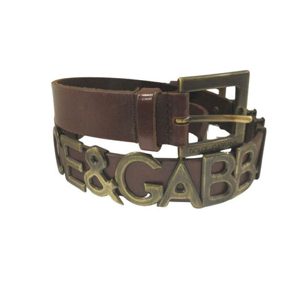 Dolce & Gabbana Double Buckle Belt Leather Logo 40 80 Brown