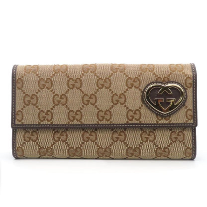 Gucci Long Wallet 245723 GG Canvas Leather Brown Beige Gold Hardware W Hook