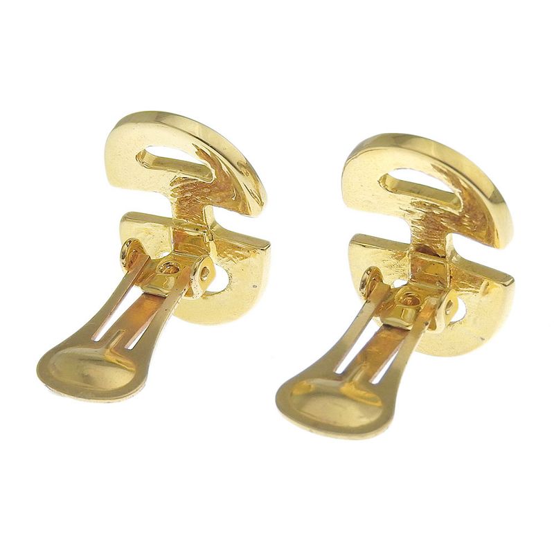 Celine Y2K Vintage Signature Engraved Gold Metal Horsebit Earrings Ring GP