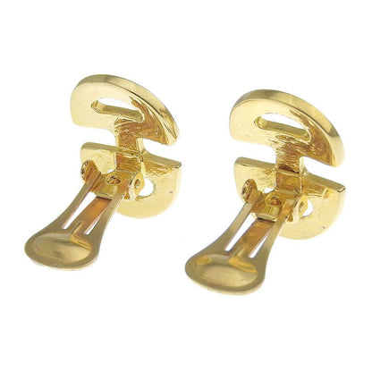 Celine Y2K Vintage Signature Engraved Gold Metal Horsebit Earrings Ring GP