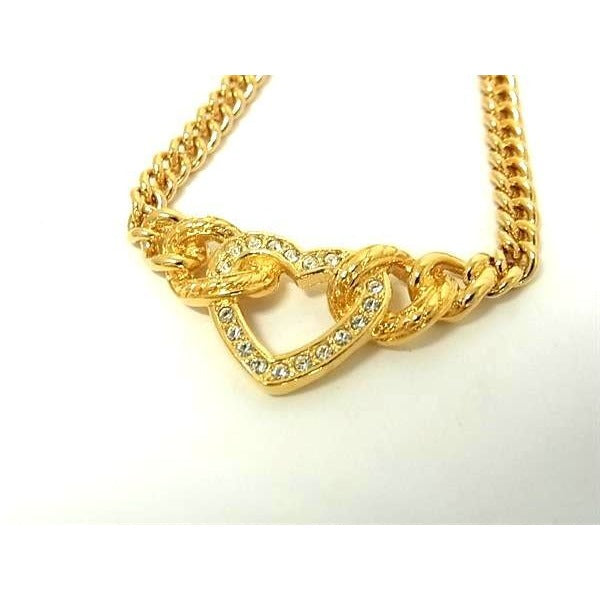 Christian Dior Necklace Rhinestone Heart Gold Metal — view 2