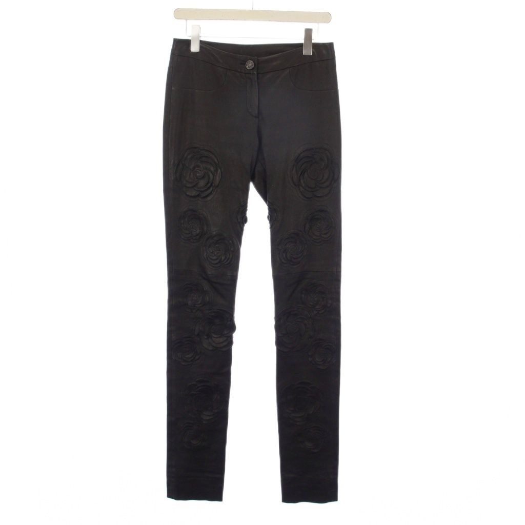 Chanel Lambskin Camellia Leather Pants Black