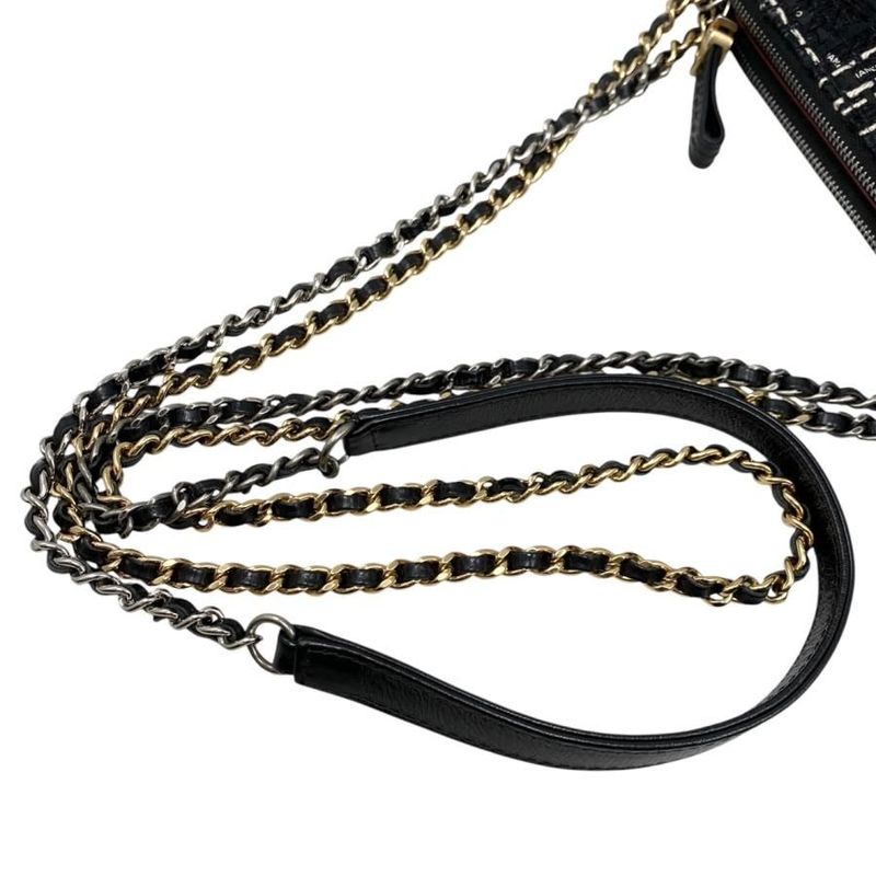 Chanel Shoulder Bag Gabrielle Deux Chain Wallet A94505 Tweed Leather Coco Mark