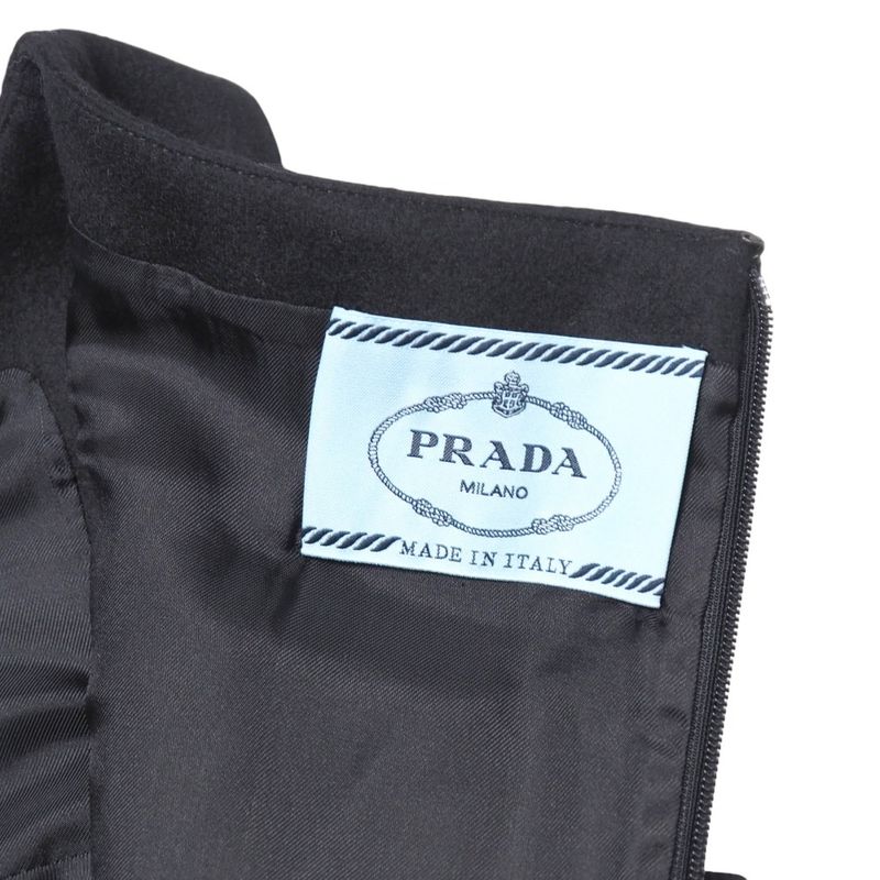 Prada Dress Size 42 Different Material Sleeveless Tucked Midi Flared Wool Made