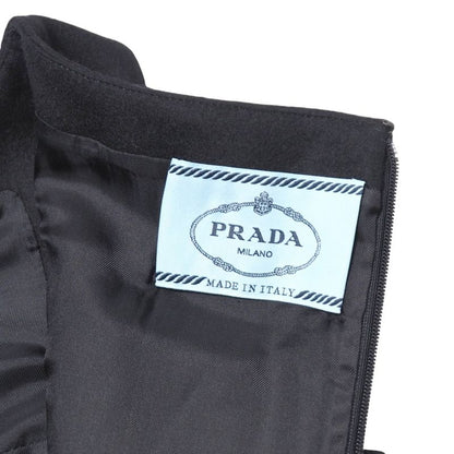 Prada Dress Size 42 Different Material Sleeveless Tucked Midi Flared Wool Made