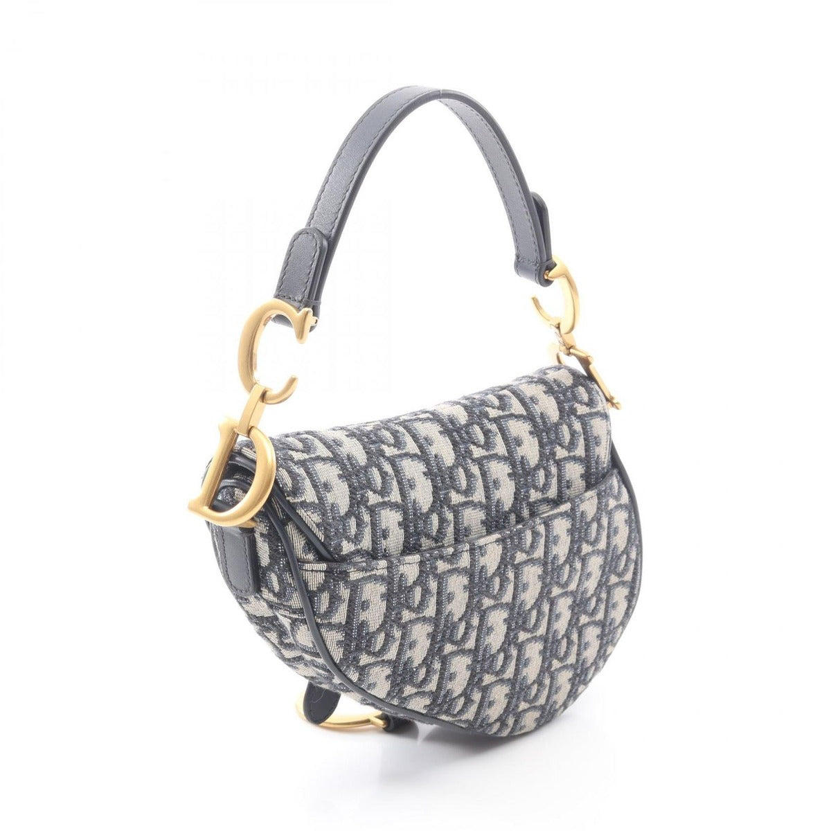 Dior Handbag Saddle Oblique Navy Canvas Leather Bag Mini — view 2