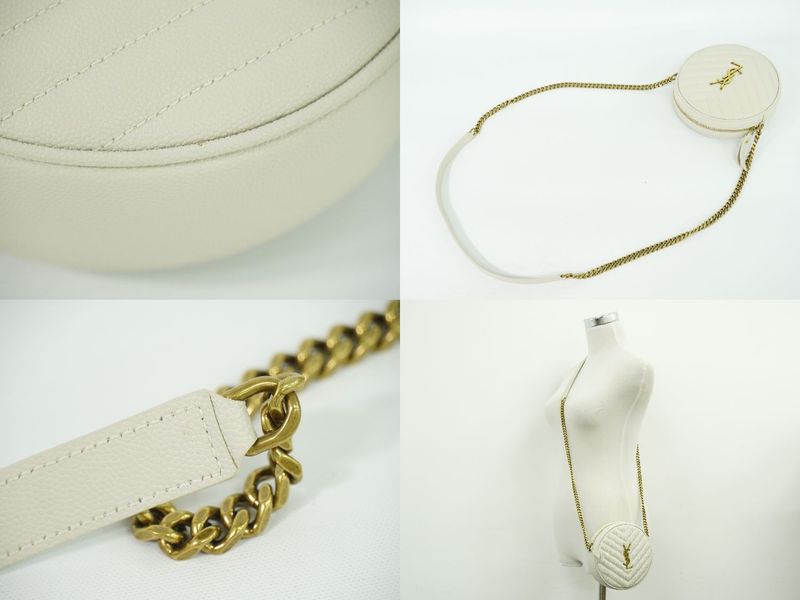 Authentic Saint Laurent Vinyle Chain Shoulder Bag Pochette Leather White 610436