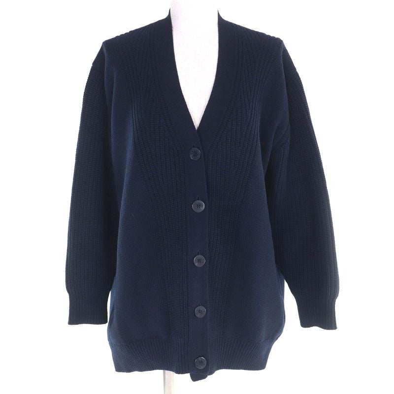 Hermes Cashmere Cotton Crudo Cell Button V-neck Long Sleeve Knit Cardigan Navy