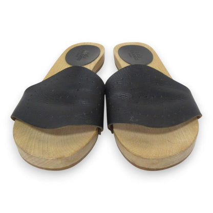 Hermes Evelyn H Logo Leather Wooden Sandals 35 Approx 22cm (8.66in) Black