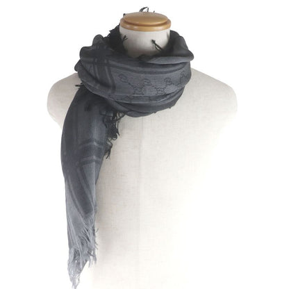 Gucci 544615 Wool Silk GG Logo Diamante Checked Fringe Stole Scarf Shawl Gray