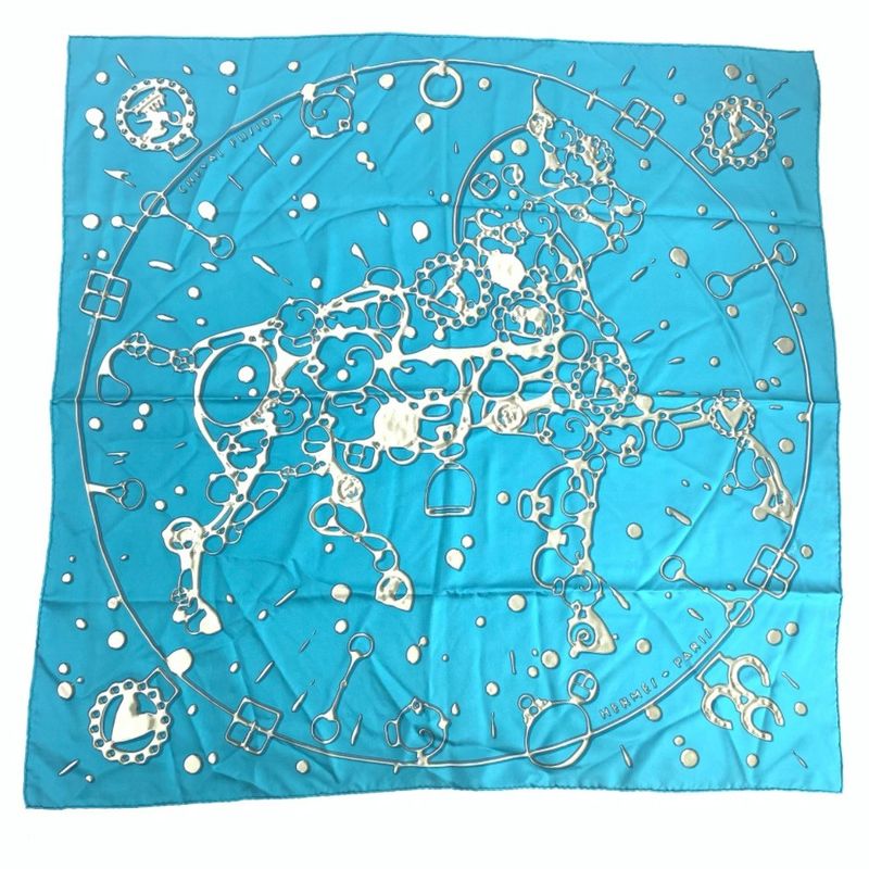 Hermes Carre 90 Cheval Fusion Cheval Fusion Blue Silk Scarf