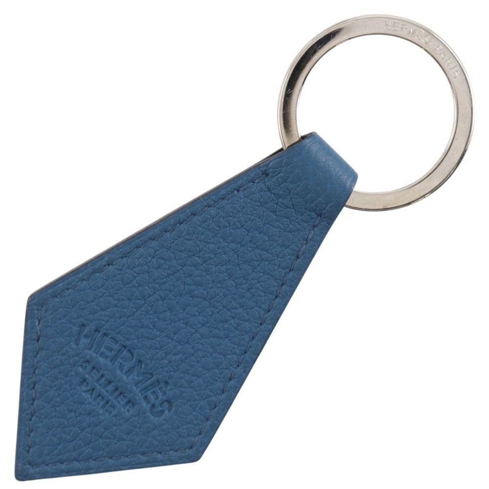 Hermes Porte Cles Tab Key Ring Togo Blue Key Holder