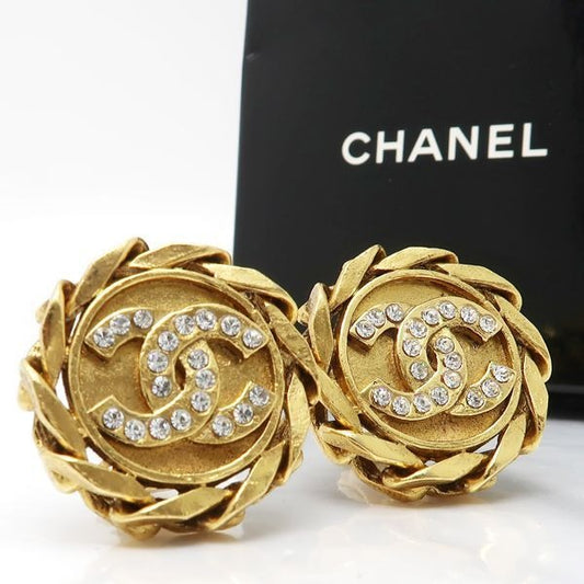 Chanel Earrings Vintage GP Rhinestone Coco Mark Diameter 3 cm