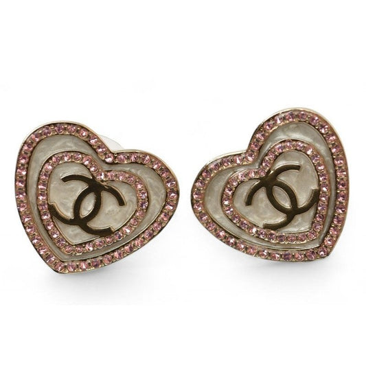 Chanel Accessories CC Heart Motif Rhinestone Rose Gold B24