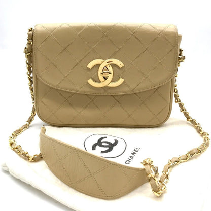 Chanel Big CC Logo Turnlock Chain Shoulder Bag Beige