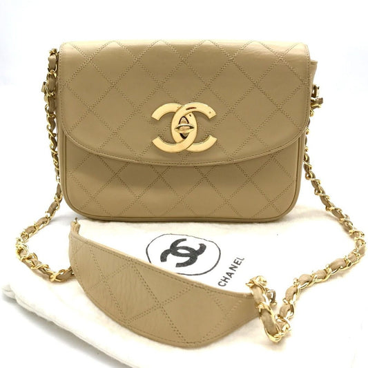 Chanel Big CC Logo Turnlock Chain Shoulder Bag Beige