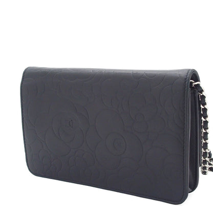 Chanel Chain Wallet Black Silver Lambskin Camellia Shoulder Bag — view 2