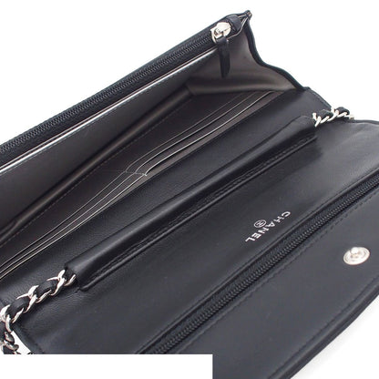 Chanel Chain Wallet Black Silver Lambskin Camellia Shoulder Bag — view 5