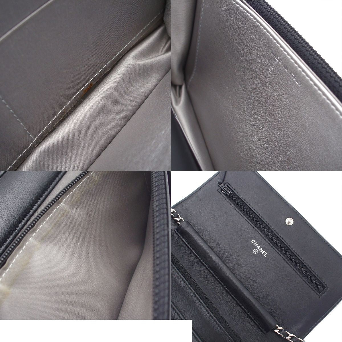 Chanel Chain Wallet Black Silver Lambskin Camellia Shoulder Bag — view 7