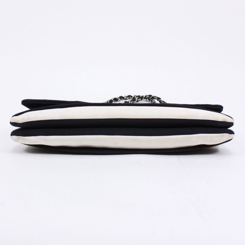 Chanel Chain Shoulder Bag Nylon Black And White Shoulder Bag Silver