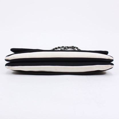 Chanel Chain Shoulder Bag Nylon Black And White Shoulder Bag Silver