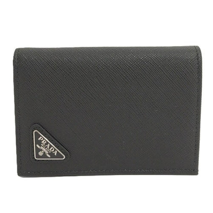 Prada Compact Wallet Bifold Triangle Logo Saffiano Leather Black