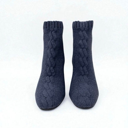 Hermes Volver Boots Short Shoes Knit Leather Blue Black Exlibris Sock