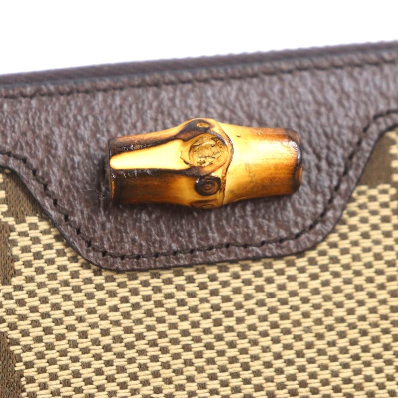 Gucci 658634 Bamboo Jumbo GG Canvas Leather Round Zipper Long Wallet Long