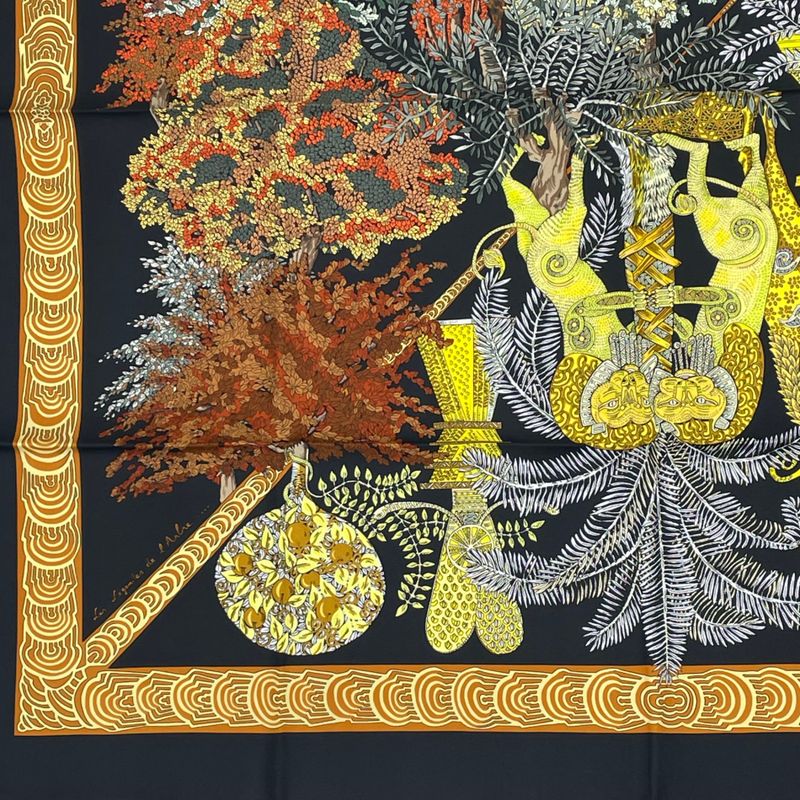 Hermes Carre 90 Les Legendes De L'arbre Wooden Legend Scarf Black