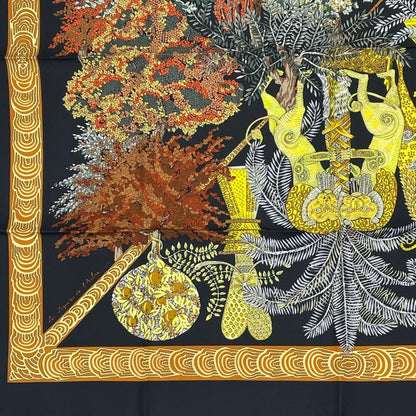 Hermes Carre 90 Les Legendes De L'arbre Wooden Legend Scarf Black