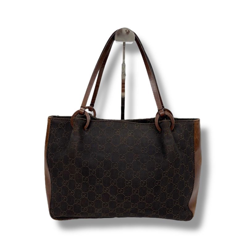 Gucci GG Canvas Leather Mini Tote Handbag With Pouch Brown