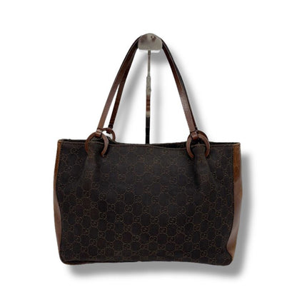 Gucci GG Canvas Leather Mini Tote Handbag With Pouch Brown