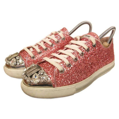 Miu Miu Miu Glitter Low Cut Sneakers Shoes Bijou 36 Pink