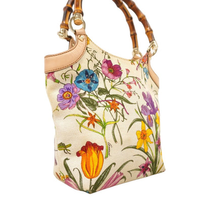 Gucci Handbag GG Blue Mus Bamboo Canvas Multicolor Champagne Gold — view 2
