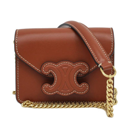 Celine Triomphe Card Holder With Chain 10 J743 dpv.04 lu Tan Brown