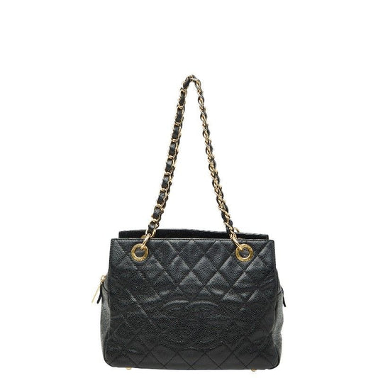 Chanel CC Logo Quilted Chain Shoulder Bag Black Caviar Leather