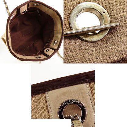 Chanel Deauville MM Beige Brown Silver Canvas Leather Chain Tote Bag — view 5
