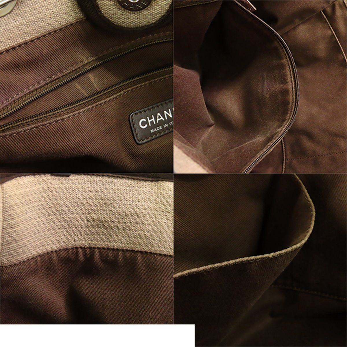 Chanel Deauville MM Beige Brown Silver Canvas Leather Chain Tote Bag — view 8
