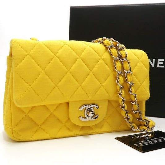 Chanel Quilted 20 Chain Shoulder No 19 Cotton Yellow Mini